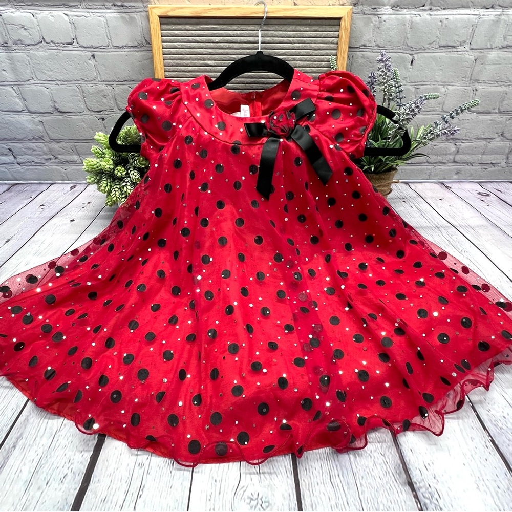 Jessica Ann Adorable Party/Holiday Dress-EUC Red/Blk Polka Dot w/Sparkles
